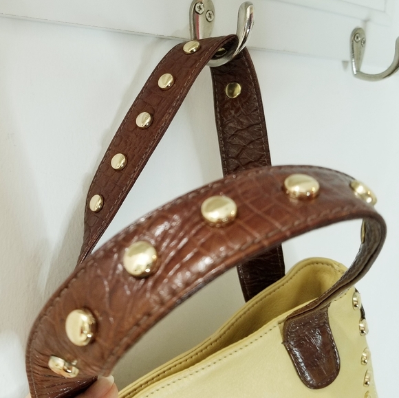 Zina Eva Mini Dante Golden Yellow & Brown Saddle Leather Handbag - Picture 5 of 10